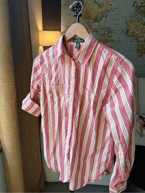 Lauren Ralph Lauren rose and cream Striped Button-Down Shirt